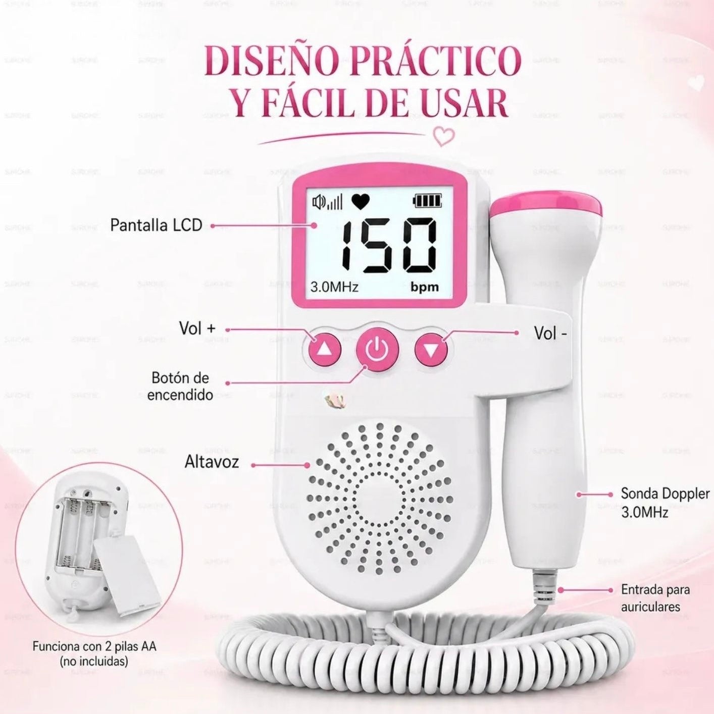 Doppler fetal son transductor impermeable